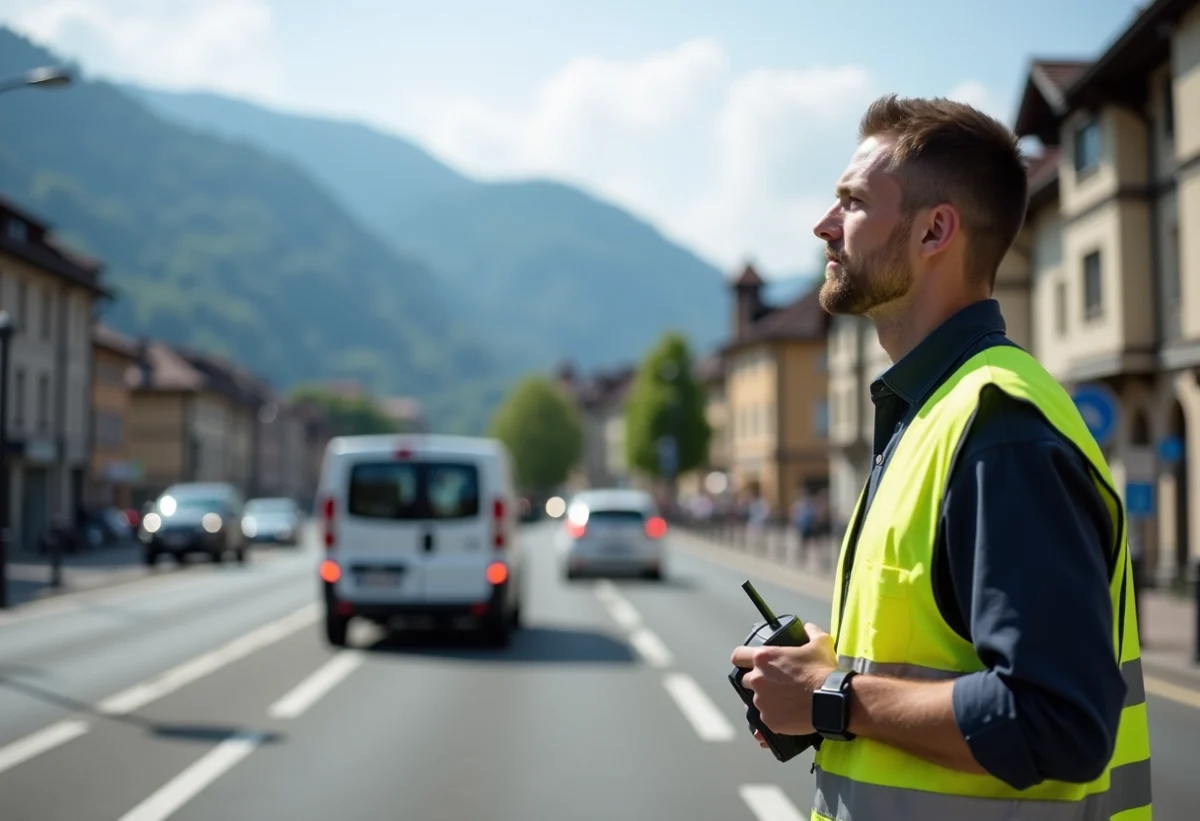 Agent de sécurité avec gilet réfléchissant à Chambéry