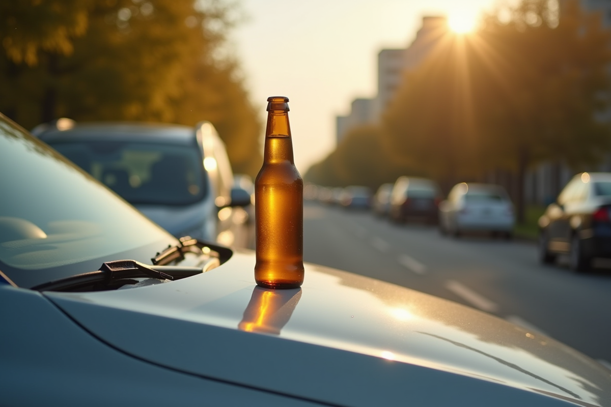 Bouteille de bière sur le toit d