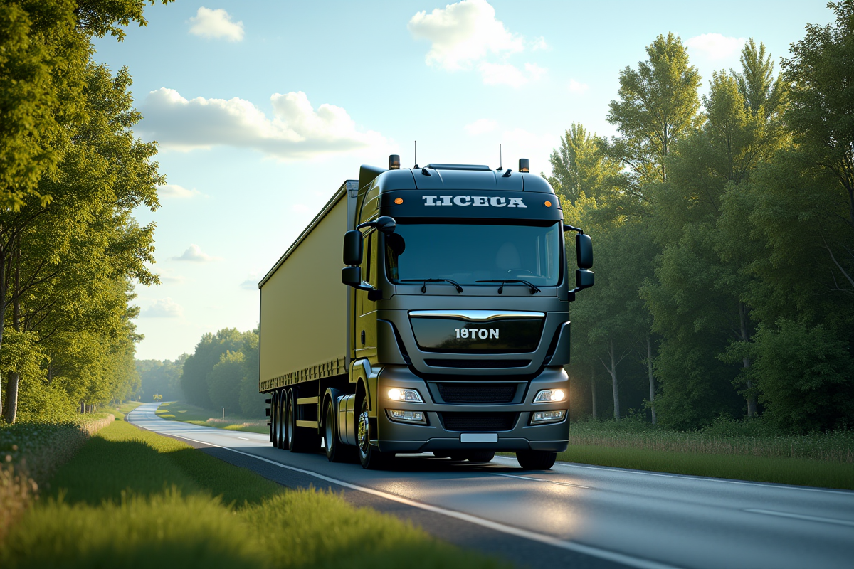 Camion de 19 tonnes naviguant prudemment un virage en campagne