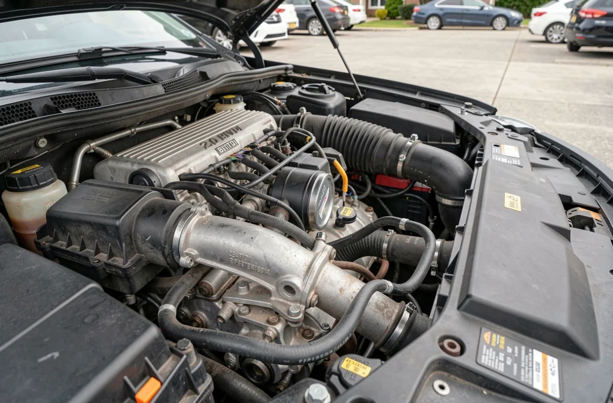 Vue détaillée du compartiment moteur diesel 2.0 BiTDI avec turbocompresseur et rampe d'injection visibles