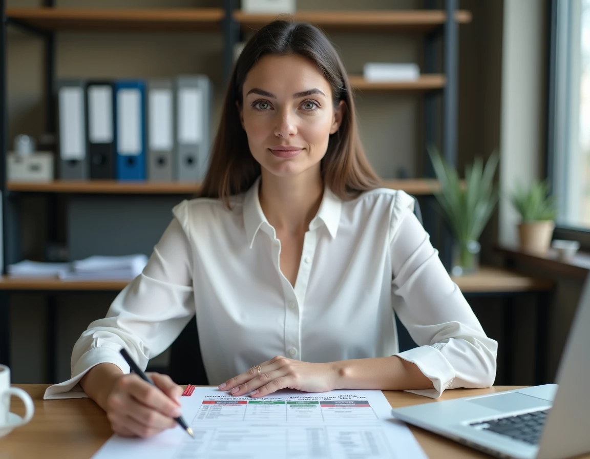Coordinatrice logistique corrigeant un tableau réglementaire des temps de conduite et de repos au bureau
