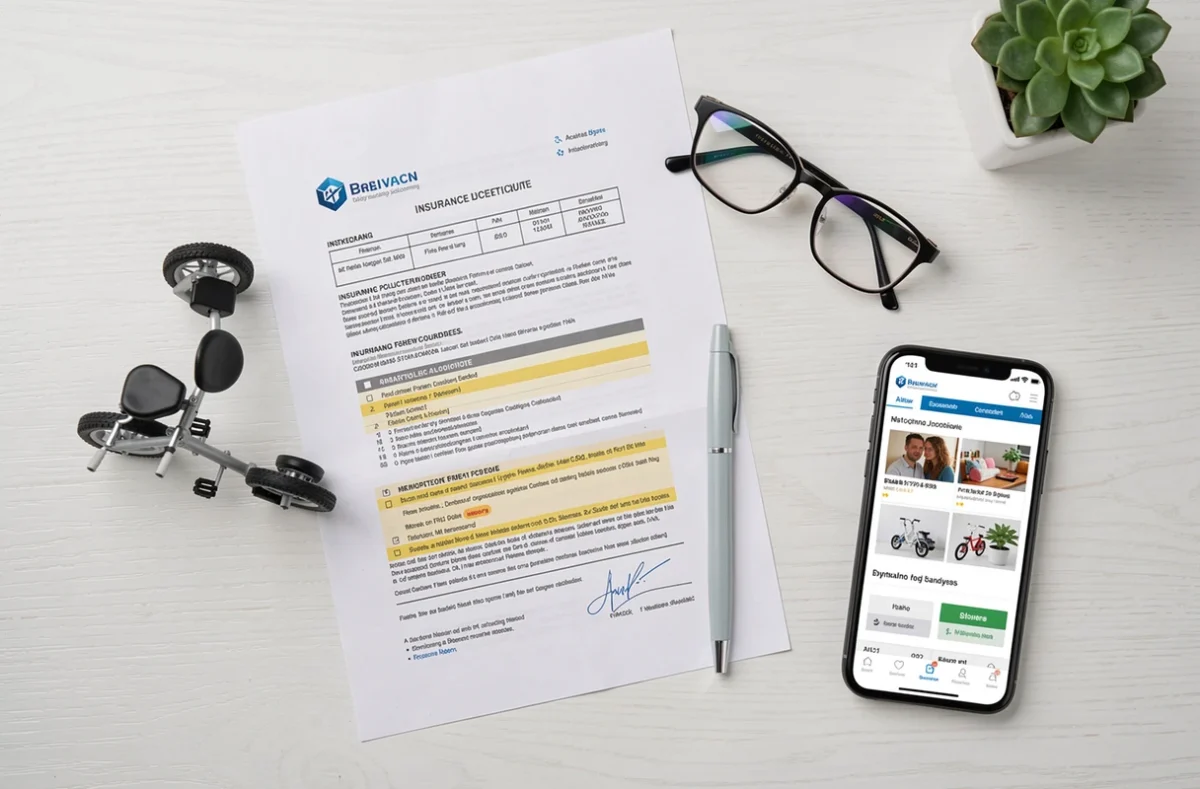 Documents et contrat d'assurance pour voiture sans permis posés sur un bureau