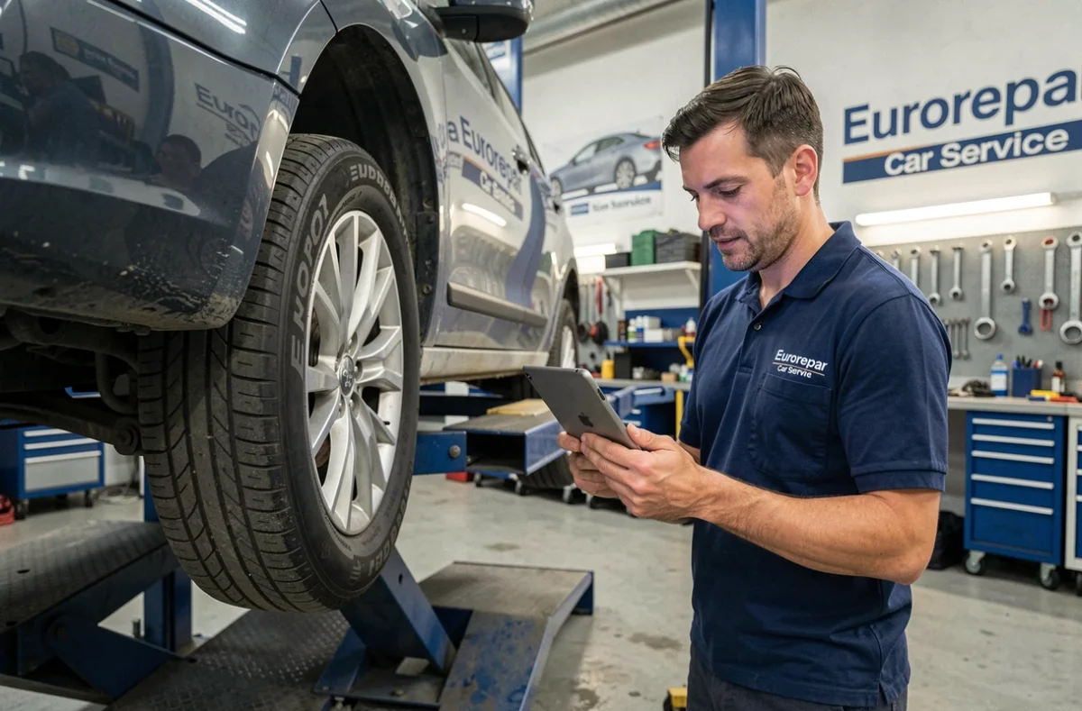 Mécanicien Eurorepar Car Service du Garage Stéphane Morrève à Saint-Barthélemy-d'Anjou effectuant un diagnostic sur un véhicule d'occasion