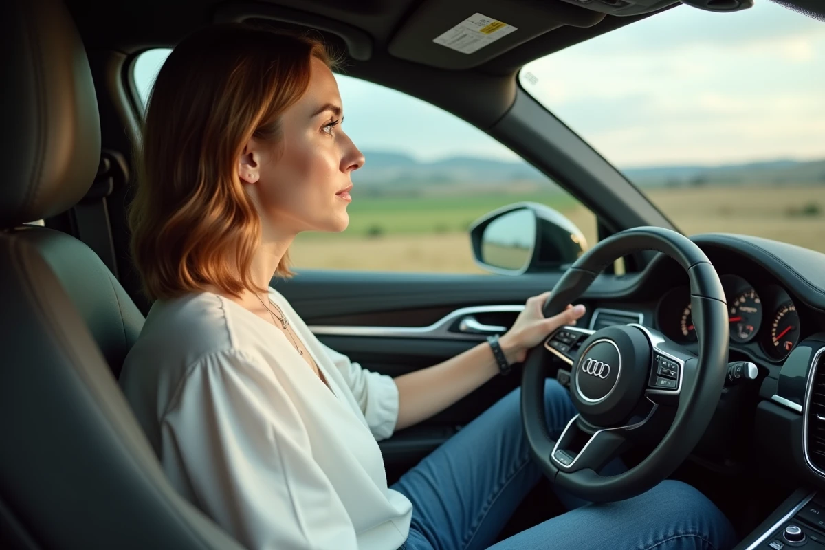 Femme dans l intérieur de la Cayenne S Magnum regardant par la fenêtre