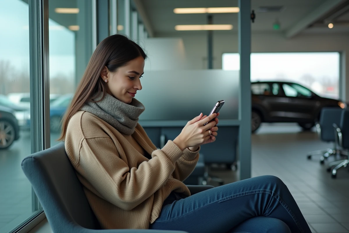 Jeune femme dans un centre de contrôle technique automobile