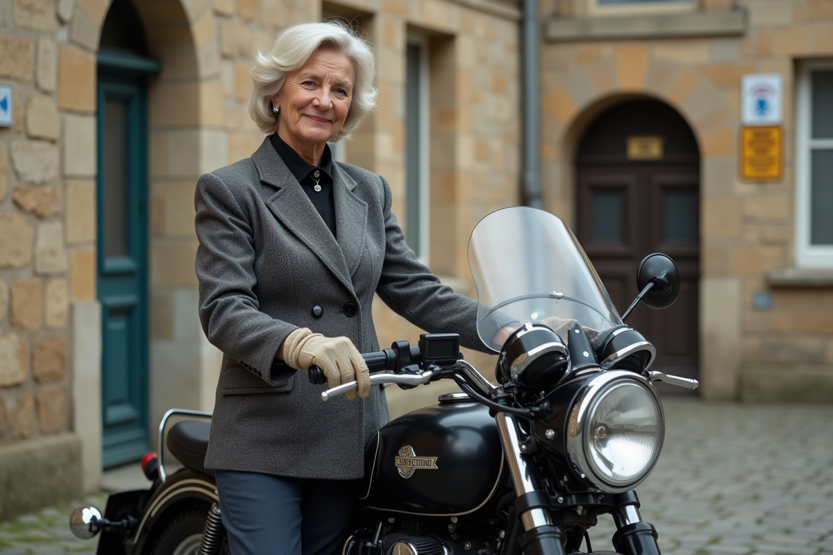 Femme avec blaser et gants à côté d