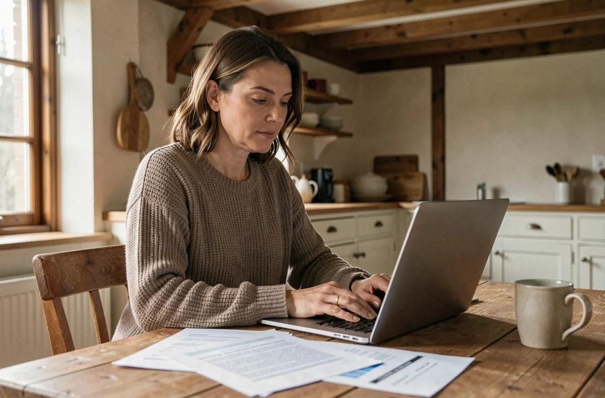 Femme recherchant des informations sur l'assurance quad non homologué sur un ordinateur portable