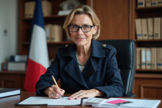 Femme française en trench remplissant papiers officiels