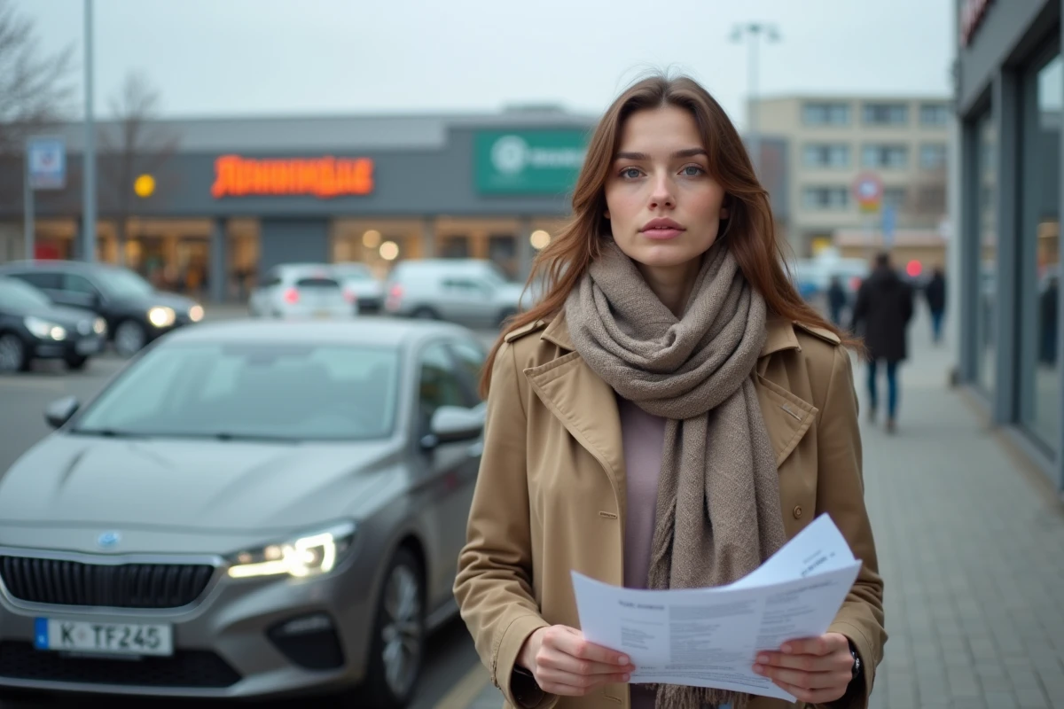 Jeune femme ukrainienne montrant sa plaque d