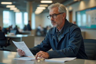 Homme d'âge moyen avec documents officiels dans un bureau