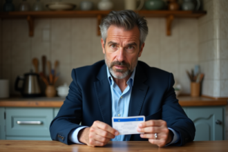 Homme d'âge moyen examine son permis de conduire européen