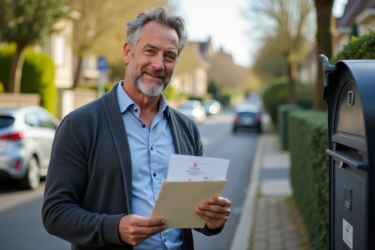 Homme dehors avec lettre d