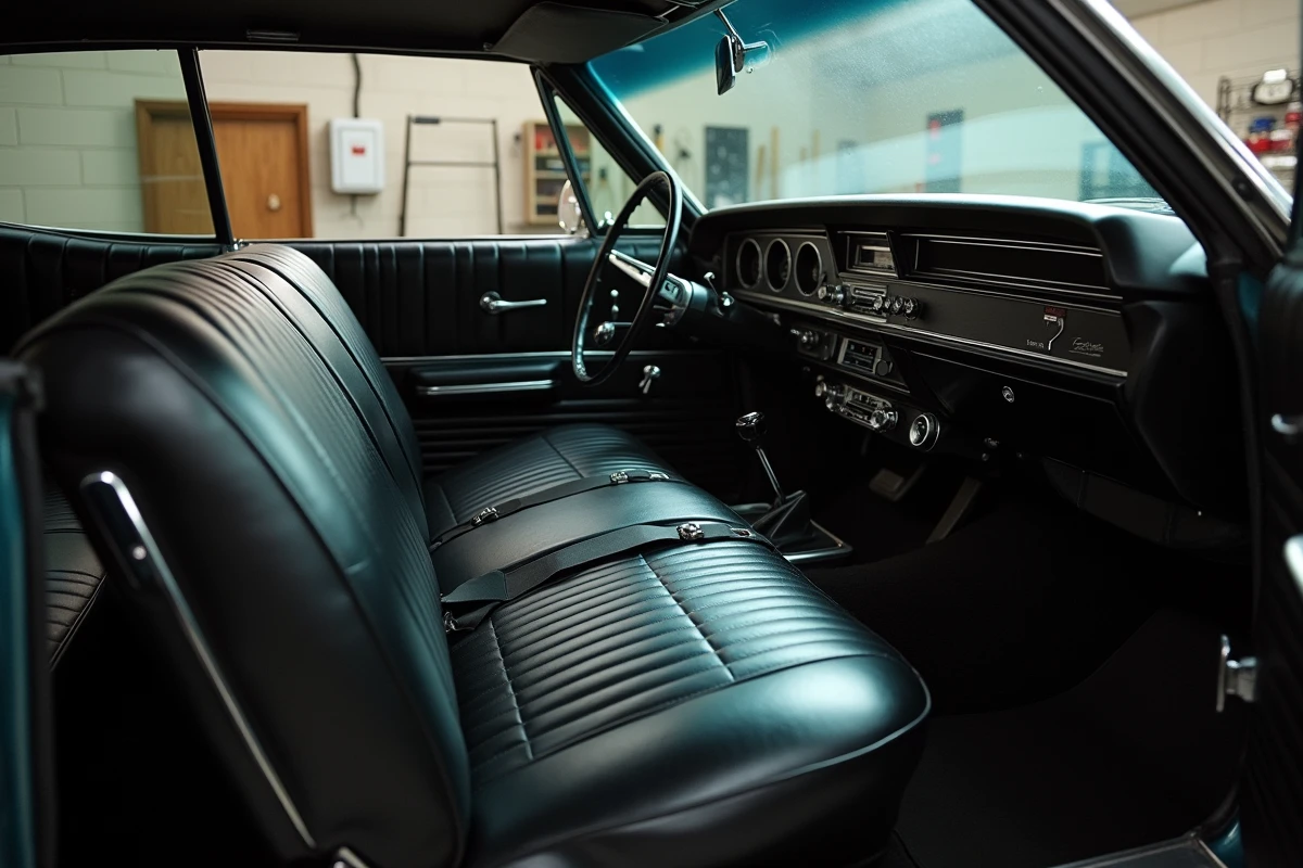 Intérieur authentique d'une Chevrolet Impala 1967 automatique avec levier de vitesses et tableau de bord d'origine