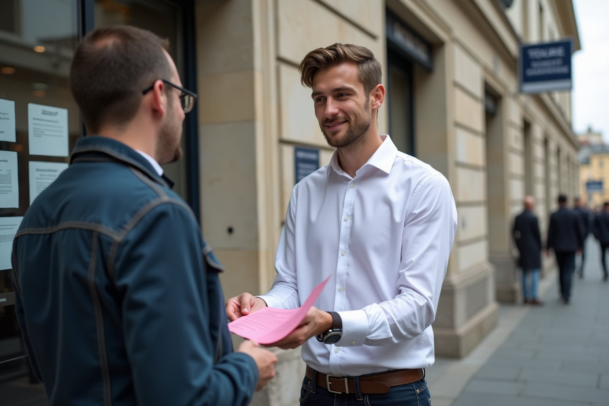 Jeune homme remettant licence à un guichet préfectoral