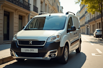 Voiture Peugeot Partner Tepee en ville en plein jour