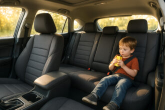 Intérieur familial de voiture avec housses élégantes et propres