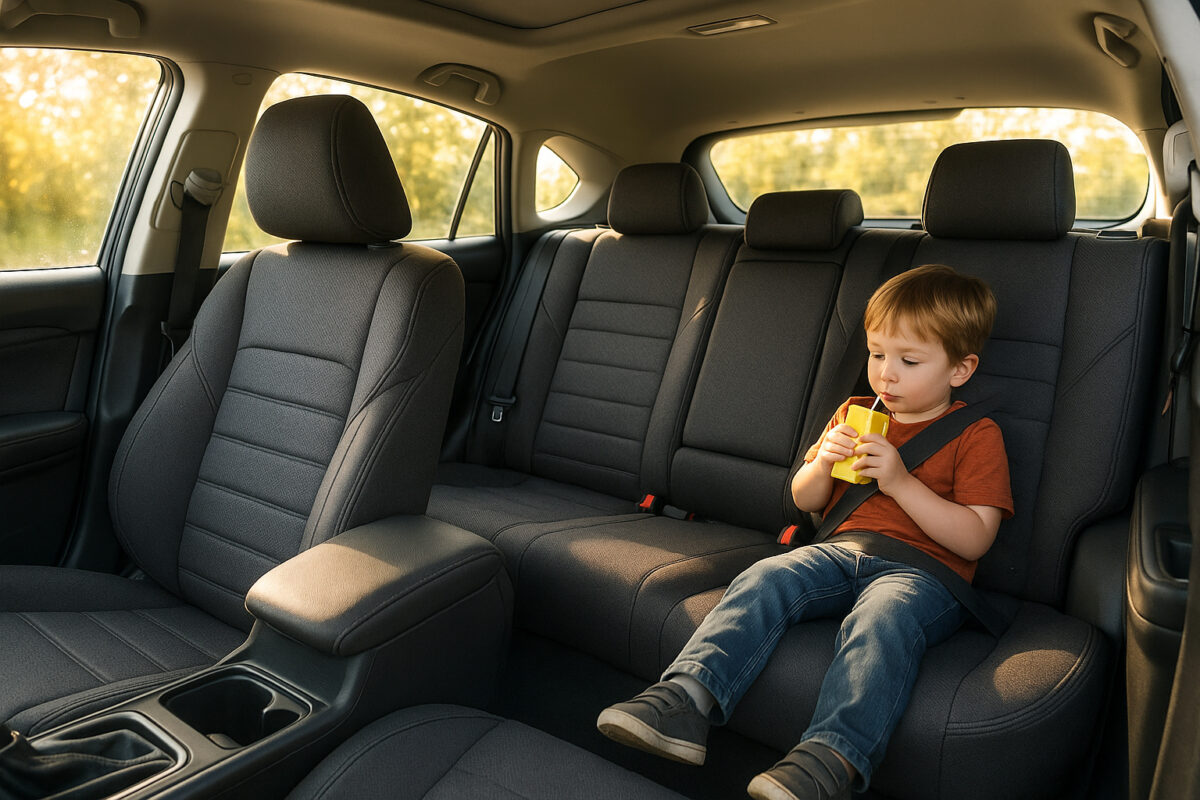 Intérieur familial de voiture avec housses élégantes et propres