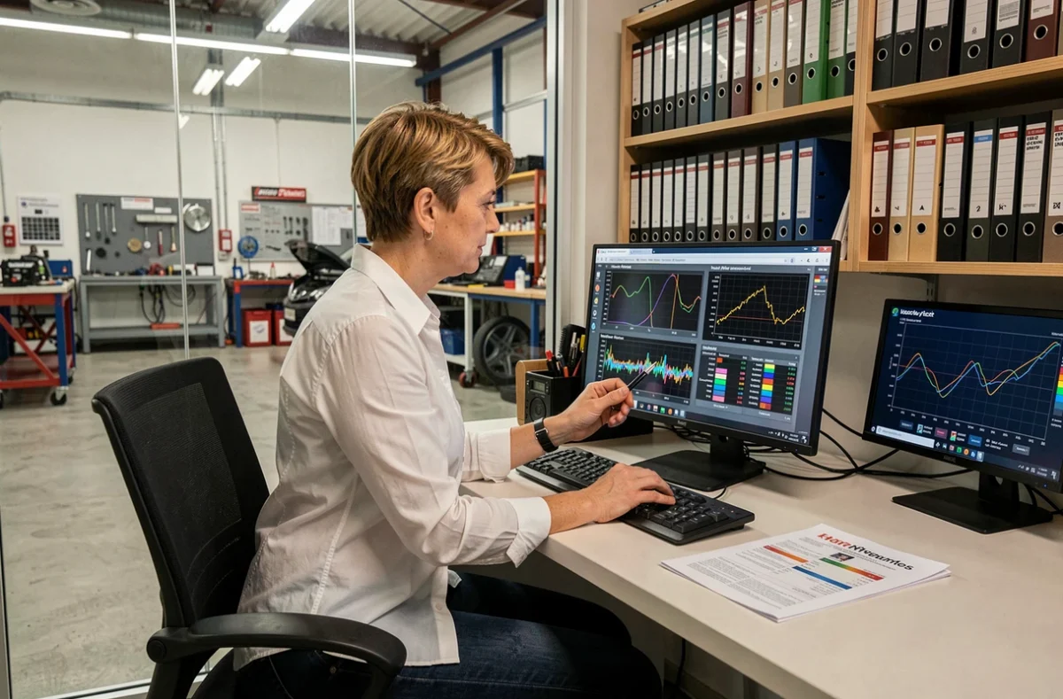 Spécialiste en reprogrammation moteur analysant des courbes de puissance avant et après modification pour évaluer un retour aux paramètres d'usine