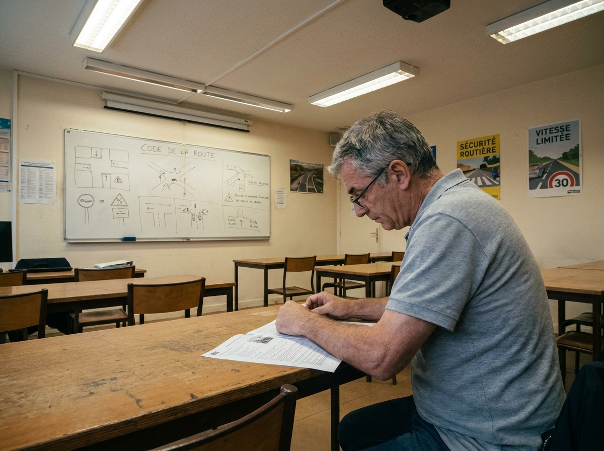 Conducteur participant à un stage de récupération de points dans une auto-école