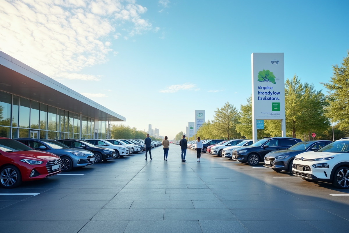 Vente de voitures dans un concessionnaire urbain en plein jour